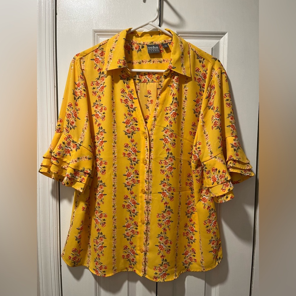 Golden Yellow Floral Button Down Shirt